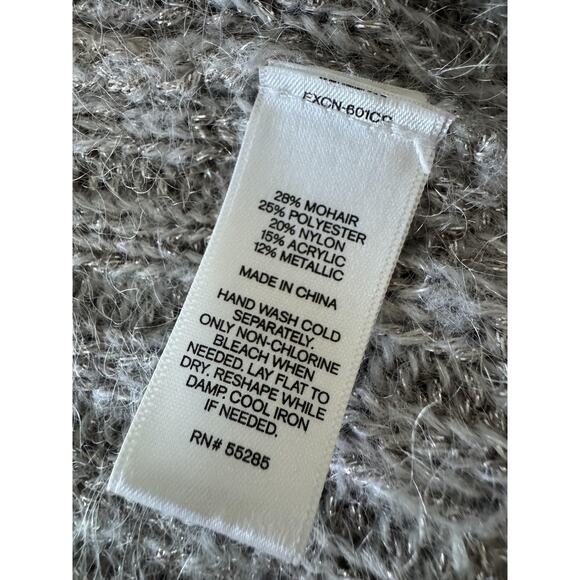 Mohair Cardigan Womens Large Gray Gold Metallic Cable Knit Shrug Sweater Express - Picture 7 of 10